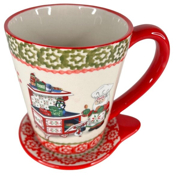 Temptations Holiday Mug And Coaster Set Santa Chef Baking Cookies 16 Oz Xmas New - Picture 2 of 10